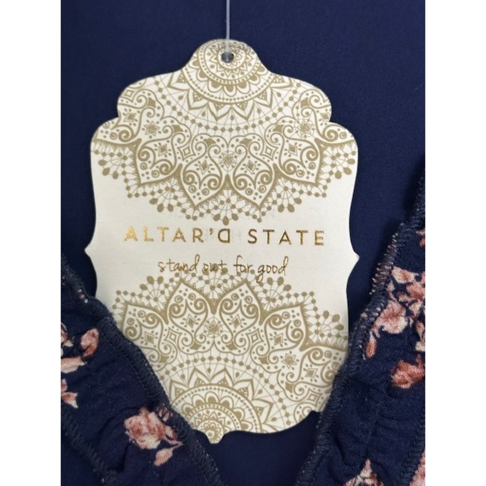 NWT ALTAR'D State Pyper Navy Floral Ruffle V Neck Long Sleeve Mini Dress Medium - Picture 9 of 15